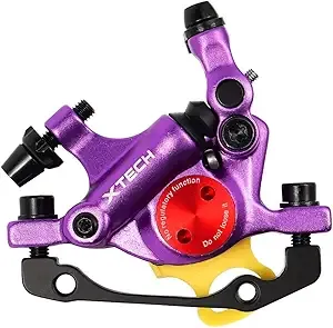 CNC MTB Hydraulic Disc Brake Set，Bike Disc Brake Sets Front and Rear Line Pulling Hydraulic Disc Brake，Red/Purple. …