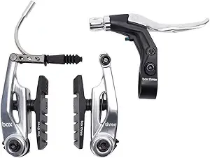 Box Three 85 Millimeters Bike Brake Kit with 35mm of Brake Pad Adjustment, Phillips Head Tension Screw, and Air Flow Brake Shoes with Dual Compound Pads, Silver