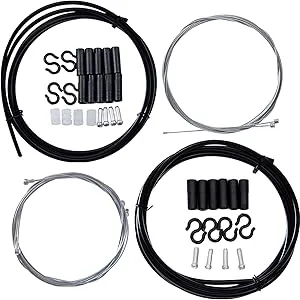 YBEKI 2-in-1 Universal Bike Brake & Shifter Cable Kit | High-Carbon Steel Braided Cables with PVC Housing for MTB/Road Bikes | Anti-Rust + 3000+ Cycle Tested (black)
