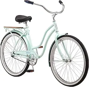 Schwinn Destiny or Baywood Cruiser Bikes, 24-26 Inch Bike for Kids and Adults, Navy Blue, Bright Blue, Sea Foam or Purple, Single Speed, with Basket or Rear Cargo Rack, for Girls, Boys and Adults