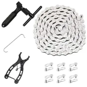 Bike Chain Kit, Single/6/7/8/9/10/11/12 Speed Multi-Function Bike Mechanic Repair Kit, Chain Breaker and Bike Link Plier with Hook and 6 Pairs Bicycle Buckle, Reusable (6/7/8 Speed Bike Chain Kit)