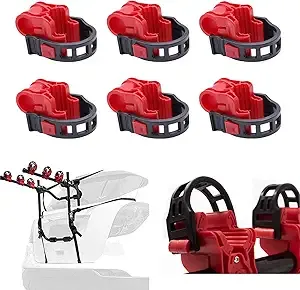 6Pcs/Set Bike Rack Hitch Mount Bicycle Car Bike Rack Strap Replacement Cradles Cargo Carrier Spare Hooks with Rubber Straps Car Racks Accessories 1-1/4"&2" Truck Hitch Red&Black